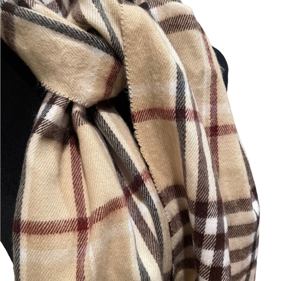 Unisex brown & beige plaid soft cold weather scarf gender neutral warm preppy - Picture 3 of 5